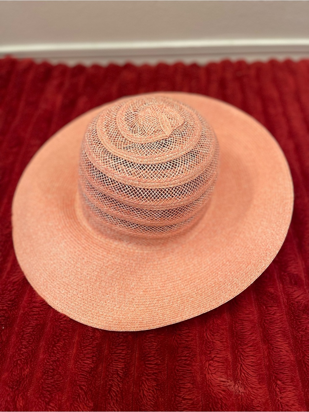 Nordstrom Pink Wide-Brim Straw Sun Hat Made in Italy 75% Paper 25% Cotton